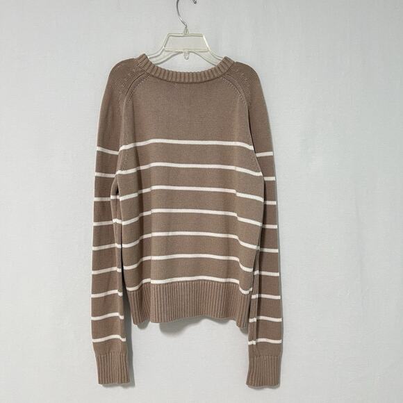 Banana Republic Cotton Silk Crew Neck Sweater Women Large Beige/White Stripe - Picture 8 of 11